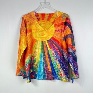Sunburst Sweater Top Women S Multicolor Rainbow V-Neck Art to Wear